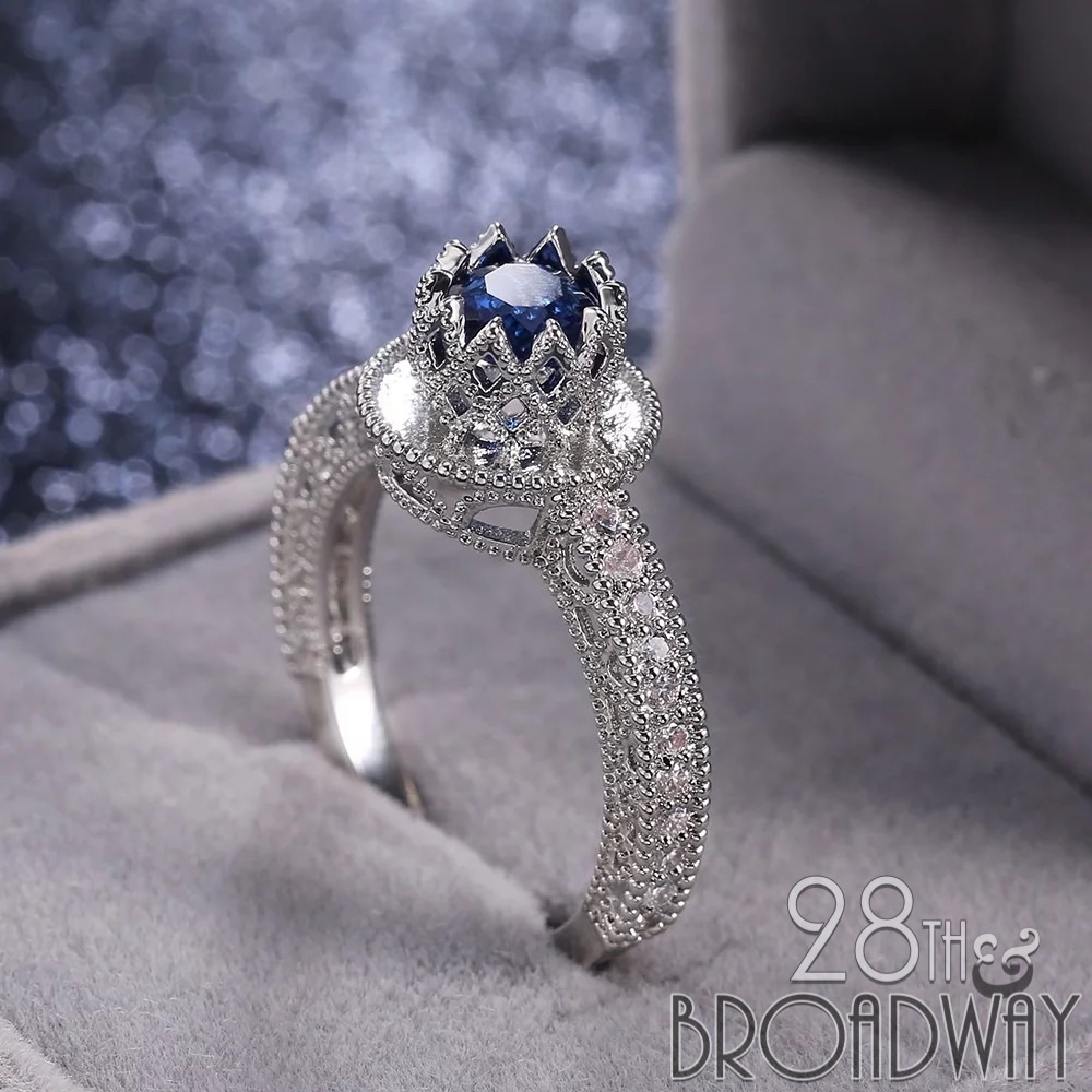 18K White Gold Sapphire Diamond Engagement Ring